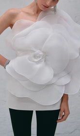 Sculptural Floral One-Shoulder Mini Dress