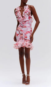 Enchanting Floral Haze Ruffled Tulle Mini Dress