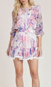 Elvina Shimmer Floral Ruffle Mini Dress