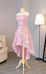 Cute Pink High Low Lace Scoop Homecoming Dress