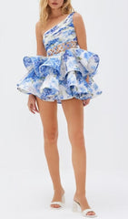 Carlotta Floral Bloom One Shoulder Ruffle Mini Dress