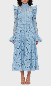 Elea Sky Blue Embroidered Midi Dress
