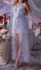 Fedella Ethereal Floral Sequin High-Low Gown
