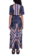 Rachelae Women's Navy Bohemian Scarf Print Midi Dress