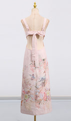 Gwen Romantic Floral Bustier Midi Dress with Side Cutouts