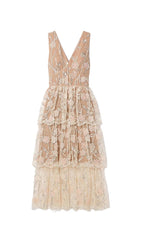 Eartha V-Neck Embroidered Sequin Midi Dress