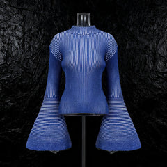 Janli Ribbed Striped Bell Sleeve Sweater