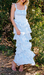 Eulalia Dreamy Blue Tiered Ruffle Maxi Dress