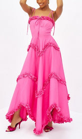 Cennet Vibrant Pink Ruffle Tiered Maxi Dress