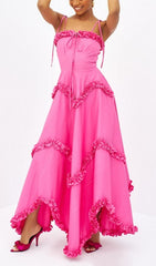 Cennet Vibrant Pink Ruffle Tiered Maxi Dress
