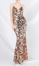 Chole Champagne Gold Sequin Strappy Maxi Gown