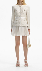 Azhar Shimmering Sequin Tweed Mini Dress Ensemble