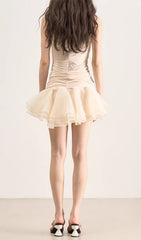 Evania Chic Floral Appliqu Ruffle Mini Dress