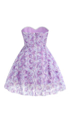 Berke Whimsical Lavender 3D Floral Strapless Mini Dress