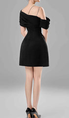 Cara Black Ruched Off-Shoulder Mini Dress with Sparkle Strap
