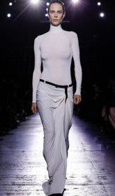 Fedora White Long Sleeve Turtleneck Draped Maxi Dress with Belt