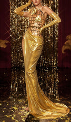 Aethon Golden Goddess Strapless Maxi Dress