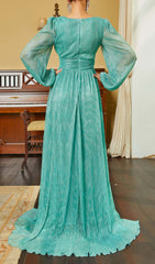 Briseis Aqua Shimmer Pleated Maxi Dress