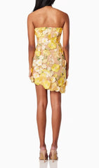 Destinee Yellow Floral Dream Embellished Strapless Mini Dress