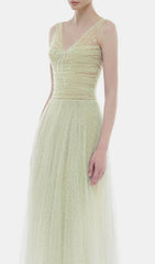 Josie Mint Green Sparkle V-Neck Mesh Maxi Gown