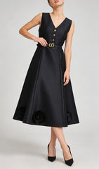 Jalisa Elegant Blush Pink Sleeveless Midi Dress with 3D Rose Hem