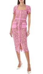 Anna Chic Pink Guipure Lace Midi Dress