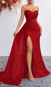 Kailey Red Sequin Strapless Maxi Dress