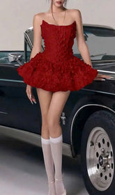 Jehanne Fiery Red Strapless Mini Dress