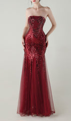 Ikuye Radiant Red Strapless Sequin Mermaid Gown