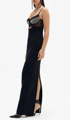 Aideen Black Embellished Maxi Dress with Chic Cutout