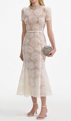 Finola White Floral Lace Midi Dress