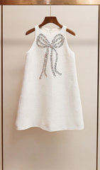 Fannie White Sequin Bow Mini Dress