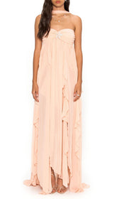 Frayne "Liquid Moonlight" Nude Pink Tiered Chiffon Maxi Dress