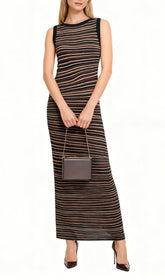 Jamaica Coffee Striped Knit Maxi Dress