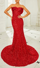 Briella Dazzling Red Sequin Heart Shape Mermaid Gown