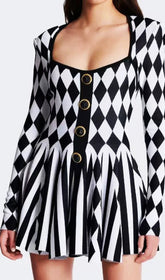 Cissy Harlequin Chic Knit Button Mini Dress