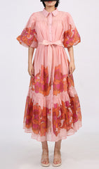 Gertraud Romantic Floral Print Midi Dress with Statement Puff Sleeves