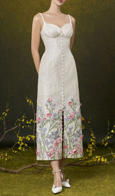 Enise Enchanting 3D Floral Bustier Midi Dress
