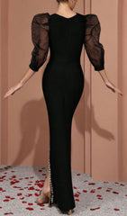 Gwawr Dazzling Black Rhinestone Maxi Dress