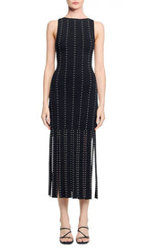 Glamorous Black Studded Fringe Bodycon Midi Dress
