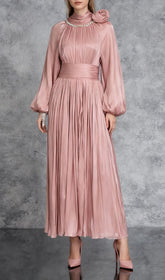 Juhani Rose Pleated Satin Maxi Dress