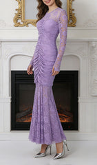 Kacey Elegant Purple Floral Lace Long Sleeve Maxi Dress