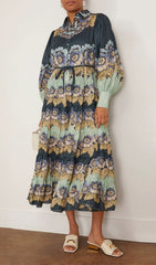 Fearne Floral Tiered Lantern Sleeve Midi Dress