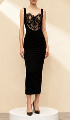 Ishiko Luxe Black Lace Bustier Midi Dress