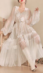 Fayre Ethereal White 3D Floral Midi Dress