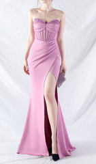 Chizue Elegant Purple Strapless Corset Maxi Dress with High Slit