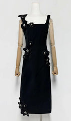 Harper Black Elegant 3D Floral Embellished Midi Dress