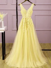 Beautiful Light Yellow Tulle Long Party Dress