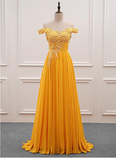 Beautiful Yellow Off Shoulder Long Party Dress
