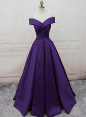 Dark Purple Off Shoulder Satin Long Formal Gown